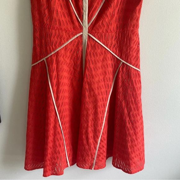 VINCE Camuto 100% Cotton Eyelet Orange Sleeveless Fit & Flare Mini Dress Size 10 - Picture 8 of 13